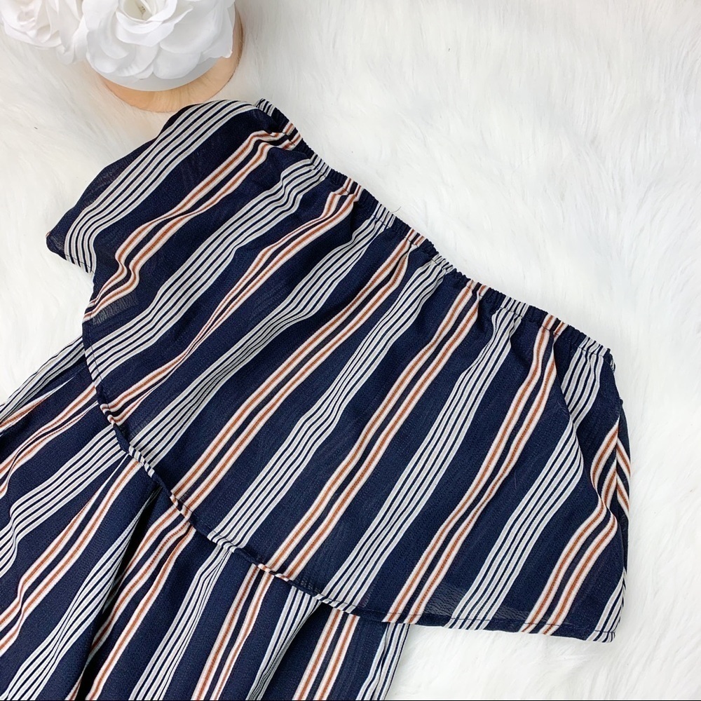 Emory Park Strapless Striped Ruffle Jumpsuit